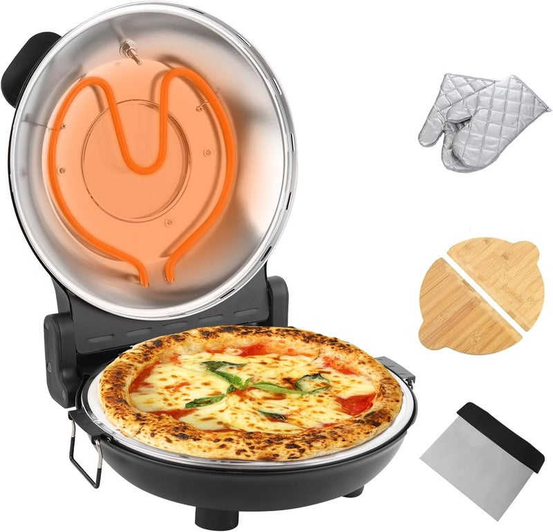 YIBAKE Stone Pizza Oven, 12'' Indoor Electric Pizza Maker, 1200W Countertop Pizza Maker Machine with Dual Temp Control, Crispy Crust Pizzas in Minutes, Black - Image 1